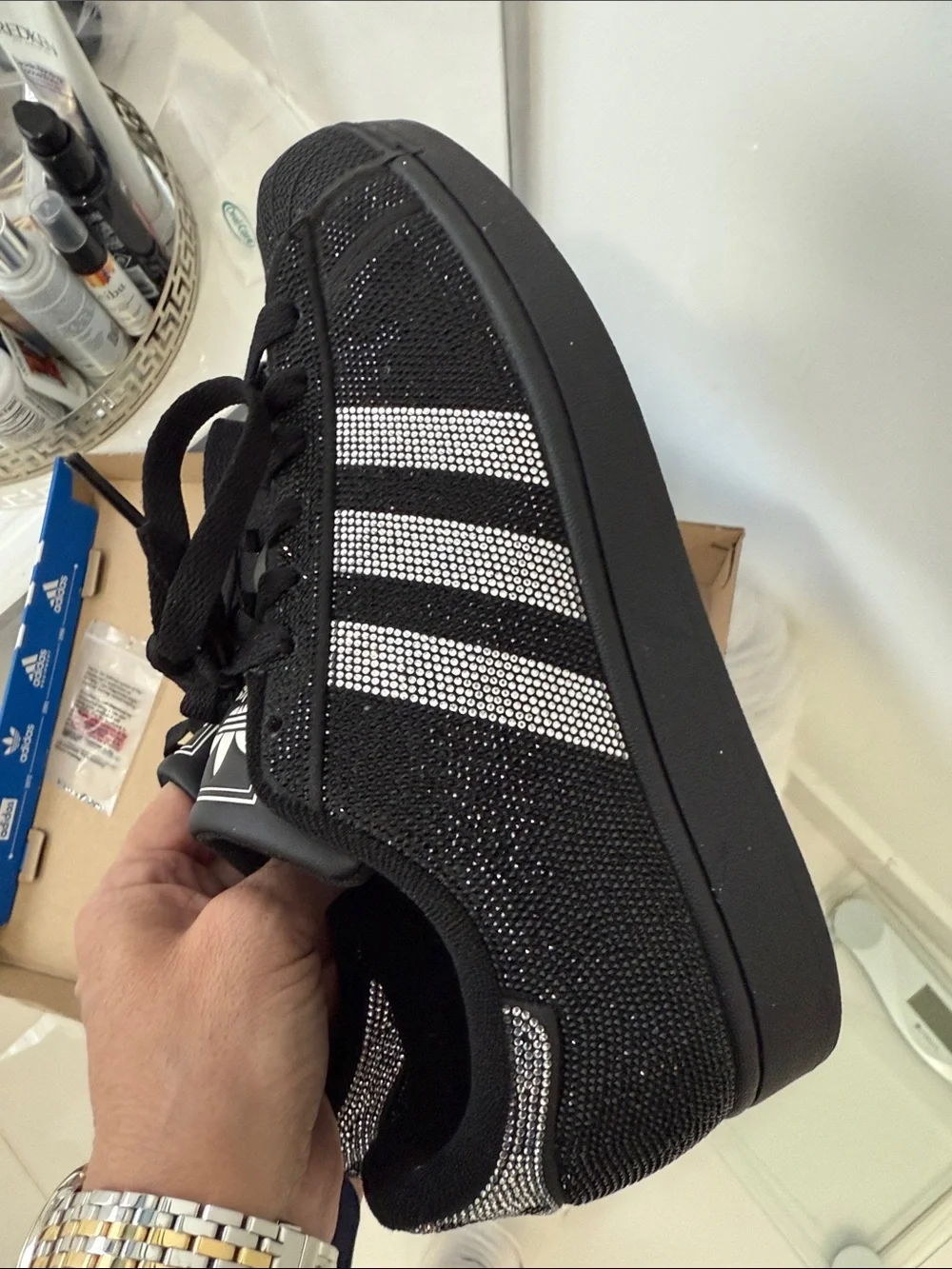 adidas superstar II Black and SILVER Sparkle Sneakers size 81/2 - Picture 10 of 10